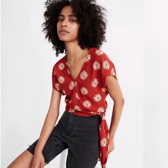 Madewell AK023 sash-Tie Wrap Top in in Daisy Daydream size XS NWT - Picture 2 of 8